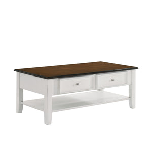 New Classic Furniture Evander Coffee Table With Drawer Two Tone Creme/Brown T381F-10