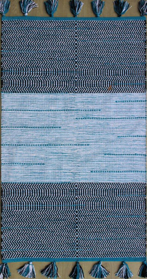 Chandra Rugs Tanya 100% Cotton Hand-Woven Flatweave Cotton Rug Blue/Black 9' x 13'