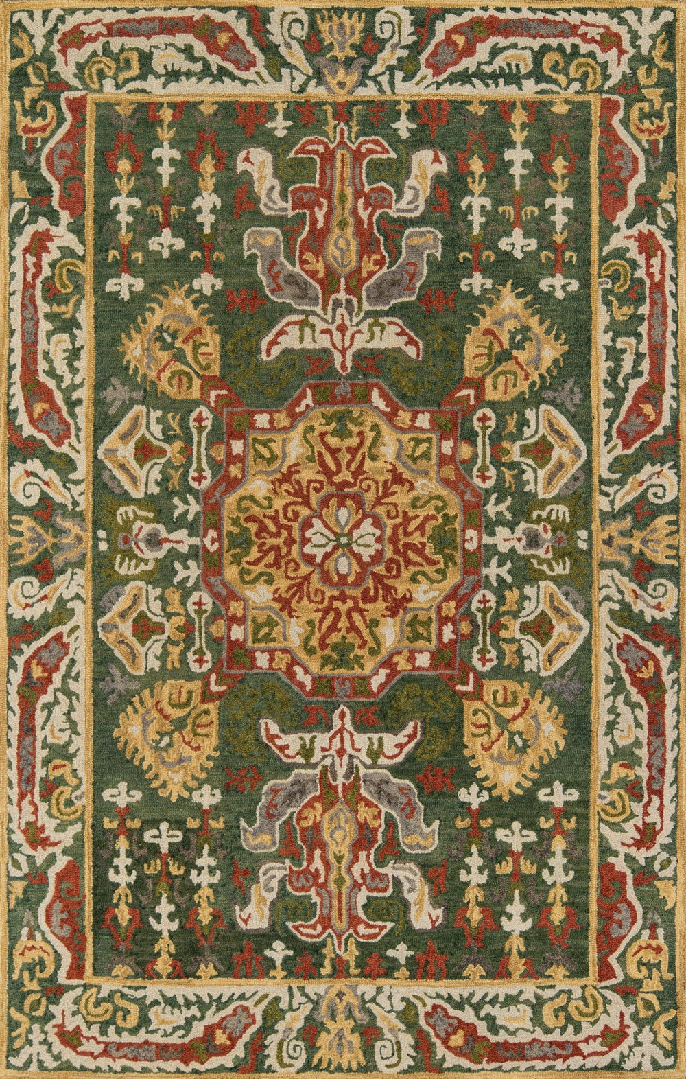 Momeni Tangier TAN25 Hand Tufted Traditional Medallion Indoor Area Rug Green 9'6" x 13'6" TANGITAN25GRN96D6