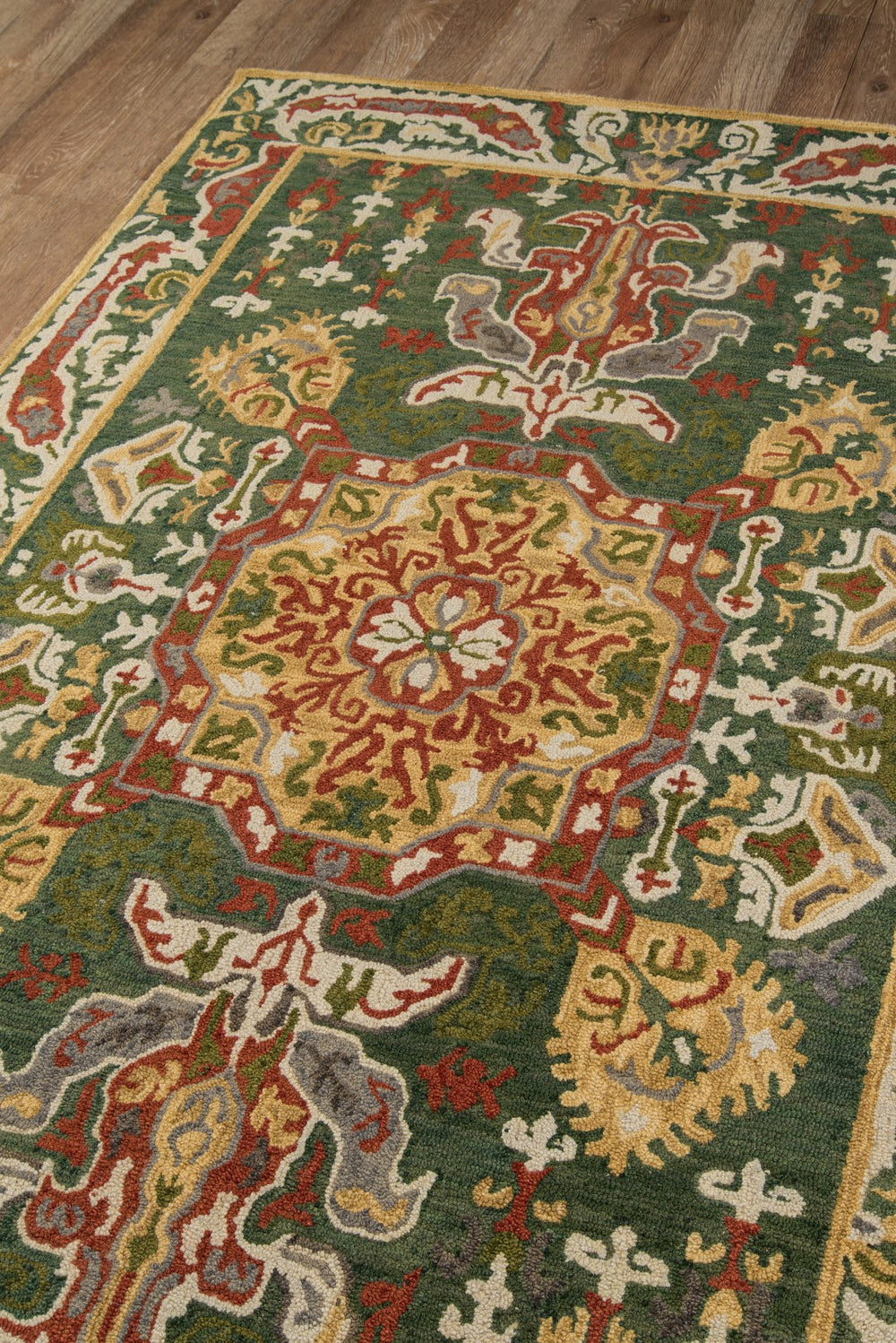 Momeni Tangier TAN25 Hand Tufted Traditional Medallion Indoor Area Rug Green 9'6" x 13'6" TANGITAN25GRN96D6