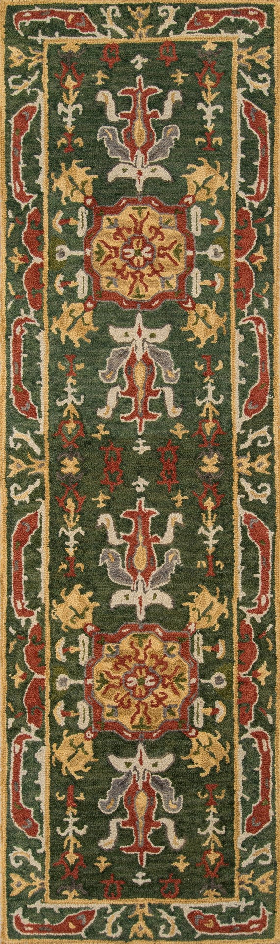 Momeni Tangier TAN25 Hand Tufted Traditional Medallion Indoor Area Rug Green 9'6" x 13'6" TANGITAN25GRN96D6