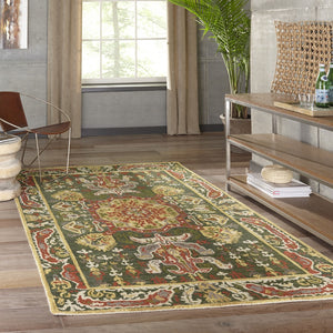Momeni Tangier TAN25 Hand Tufted Traditional Medallion Indoor Area Rug Green 9'6" x 13'6" TANGITAN25GRN96D6