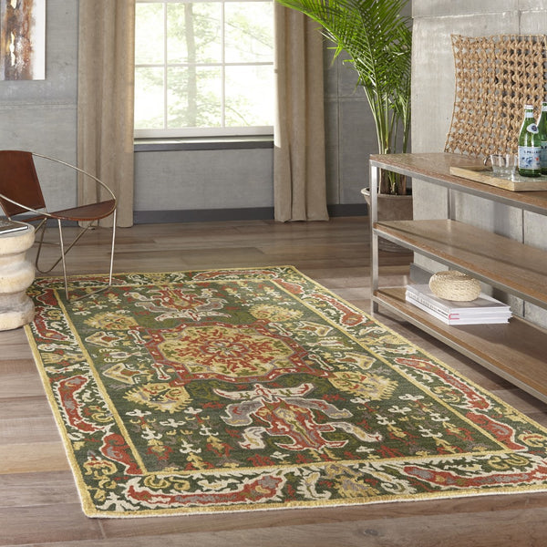 Momeni Tangier TAN25 Hand Tufted Traditional Medallion Indoor Area Rug Green 9'6" x 13'6" TANGITAN25GRN96D6