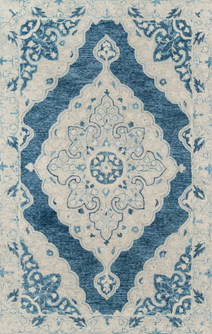 Momeni Tangier TAN36 Hand Tufted Traditional Medallion Indoor Area Rug Blue 9'6" x 13'6" TANGITAN36BLU96D6