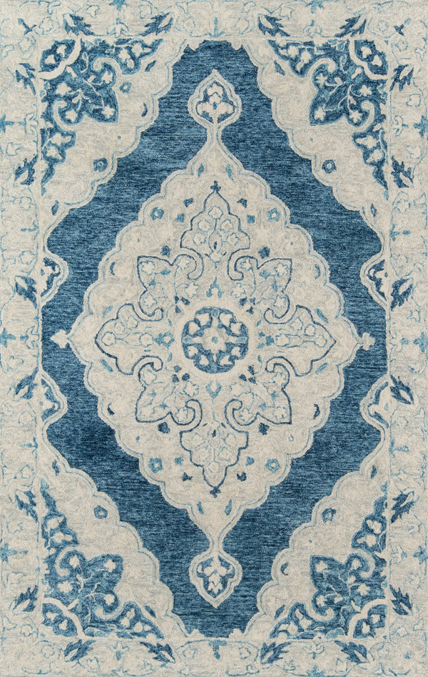 Momeni Tangier TAN36 Hand Tufted Traditional Medallion Indoor Area Rug Blue 9'6" x 13'6" TANGITAN36BLU96D6