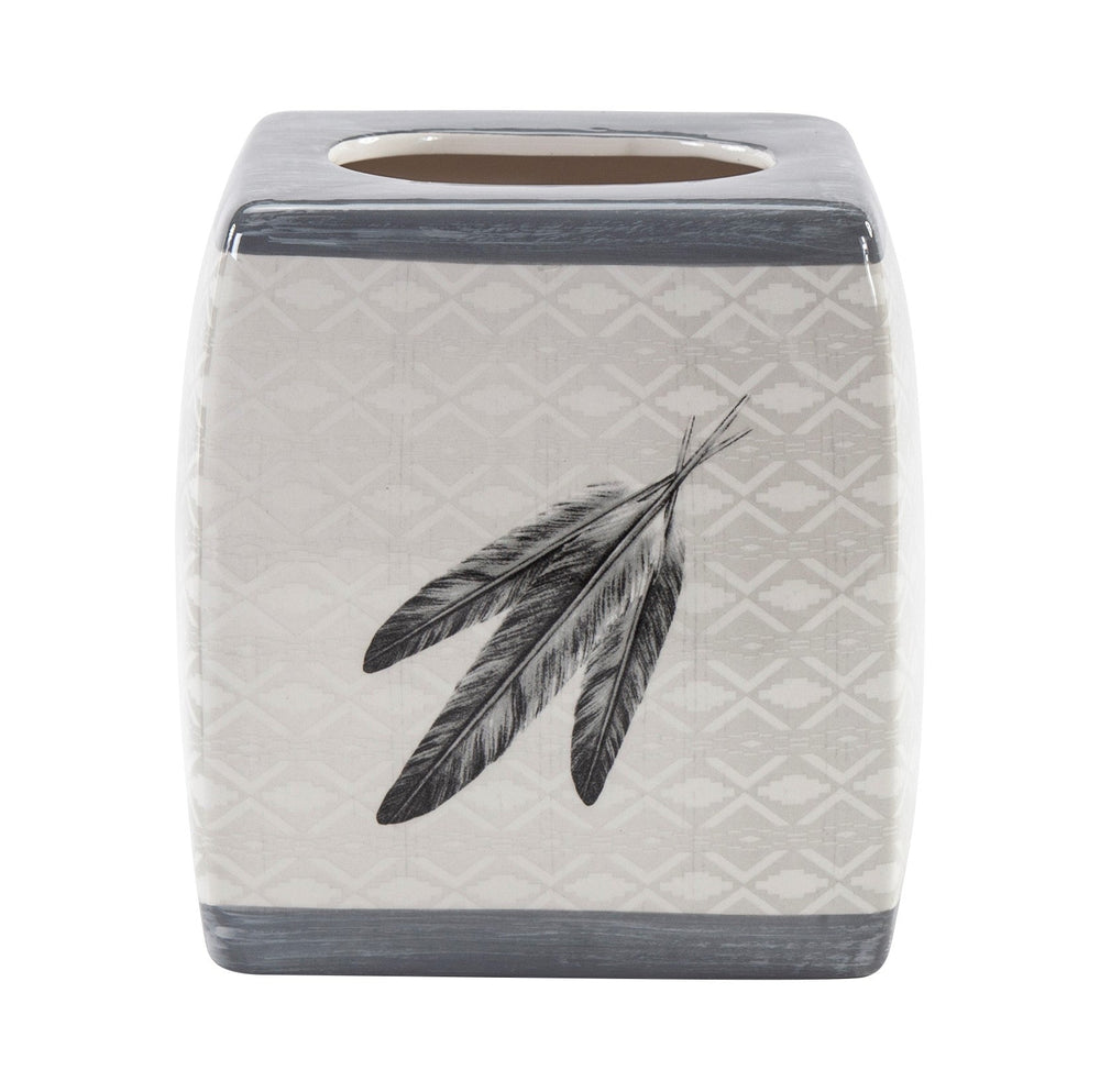 HiEnd Accents Feather Design Ceramic Tissue Box Cover TB1754 Cream/Gray Ceramic 6.2 x 6.2 x 6.2