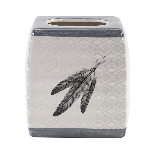 HiEnd Accents Feather Design Ceramic Tissue Box Cover TB1754 Cream/Gray Ceramic 6.2 x 6.2 x 6.2