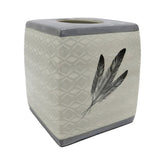 HiEnd Accents Feather Design Ceramic Tissue Box Cover TB1754 Cream/Gray Ceramic 6.2 x 6.2 x 6.2