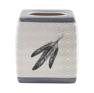 HiEnd Accents Feather Design Ceramic Tissue Box Cover TB1754 Cream/Gray Ceramic 6.2 x 6.2 x 6.2