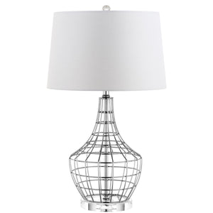 Olga Contemporary Table Lamp Set of 2 - Modern Industrial Chic with Silver Metal and Cotton Shade