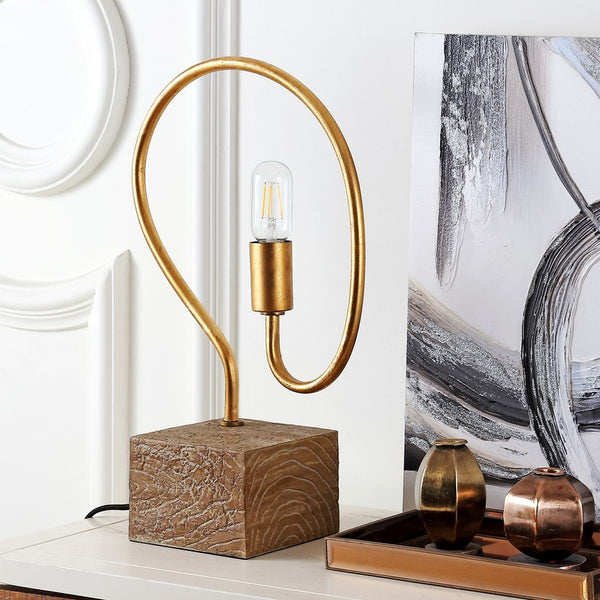 Tori Contemporary 19.25-Inch H Table Lamp with Gold Leaf Finish & Vintage Edison Bulb - Modern Accent