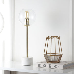 Caden Contemporary Table Lamp - Luxe Brass Gold & White Marble Design with Vintage-Style Globe