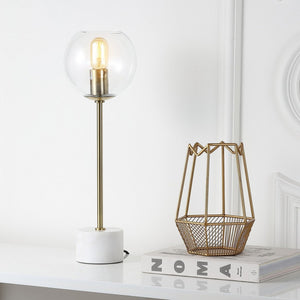 Caden Contemporary Table Lamp - Luxe Brass Gold & White Marble Design with Vintage-Style Globe