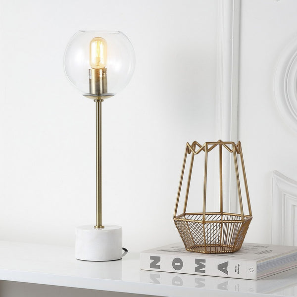 Caden Contemporary Table Lamp - Luxe Brass Gold & White Marble Design with Vintage-Style Globe