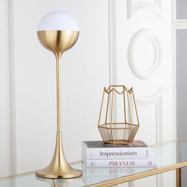 Lando 27-Inch Mid-Century Table Lamp in Brass Gold with White Globe - Stylish Illumination for Home