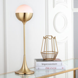 Lando 27-Inch Mid-Century Table Lamp in Brass Gold with White Globe - Stylish Illumination for Home