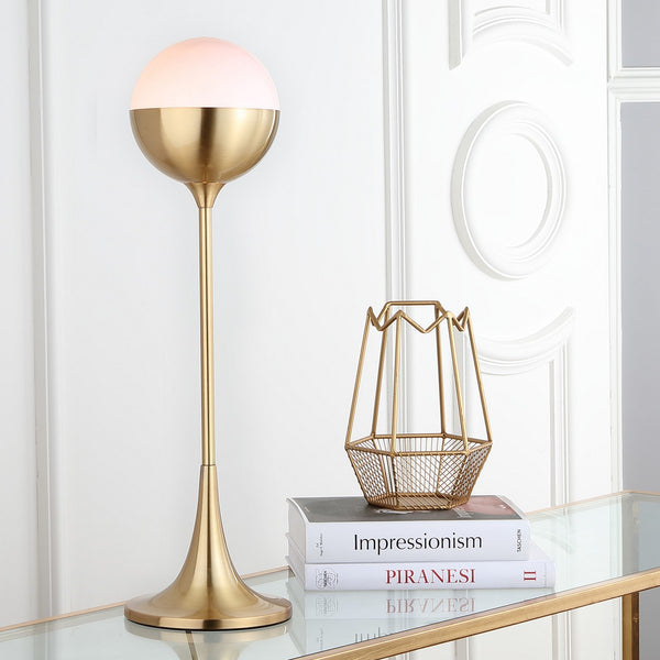 Lando 27-Inch Mid-Century Table Lamp in Brass Gold with White Globe - Stylish Illumination for Home