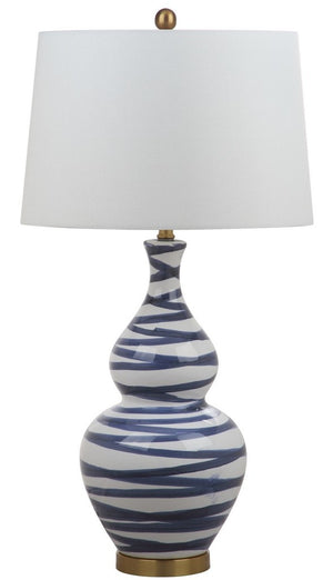 Aviana Contemporary Table Lamp - Elegant Blue & White Ceramic Design with Soft Off-White Shade