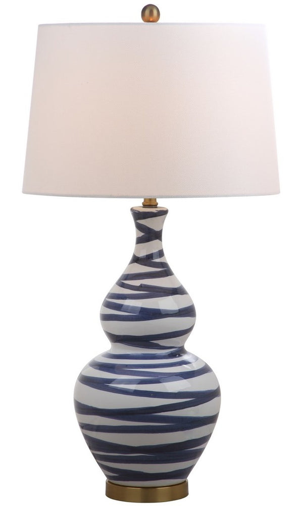 Aviana Contemporary Table Lamp - Elegant Blue & White Ceramic Design with Soft Off-White Shade