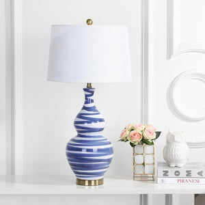 Aviana Contemporary Table Lamp - Elegant Blue & White Ceramic Design with Soft Off-White Shade