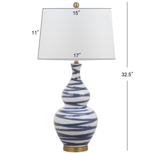 Aviana Contemporary Table Lamp - Elegant Blue & White Ceramic Design with Soft Off-White Shade
