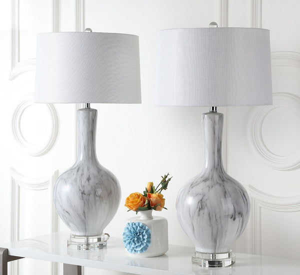Griffith Table Lamp Set of 2 - Contemporary Ceramic Design in White & Grey, Perfect for Any Space