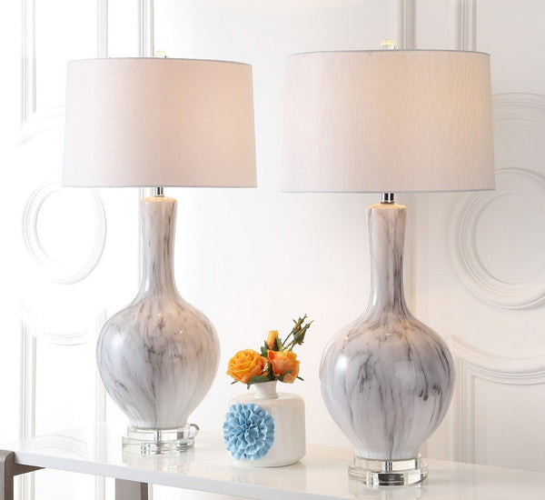 Griffith Table Lamp Set of 2 - Contemporary Ceramic Design in White & Grey, Perfect for Any Space