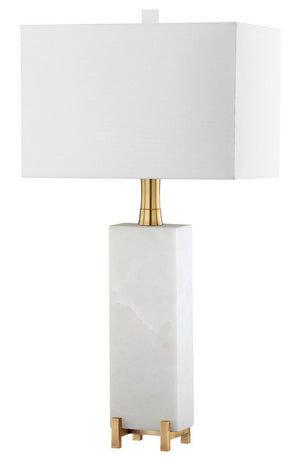 Sloane Alabaster Table Lamp – Elegant Art Deco Design with Brass Gold Accents & Off-White Shade