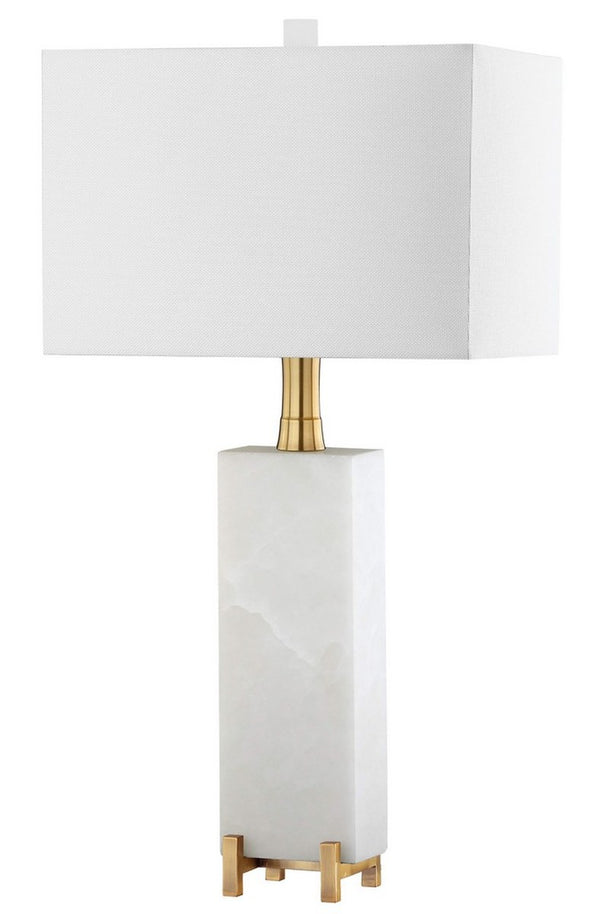 Sloane Alabaster Table Lamp – Elegant Art Deco Design with Brass Gold Accents & Off-White Shade