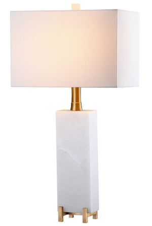 Sloane Alabaster Table Lamp – Elegant Art Deco Design with Brass Gold Accents & Off-White Shade