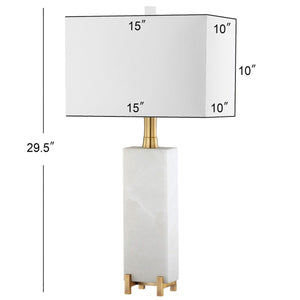 Sloane Alabaster Table Lamp – Elegant Art Deco Design with Brass Gold Accents & Off-White Shade