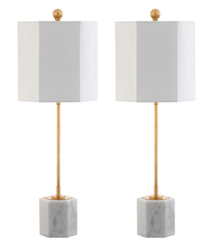 Magdalene Marble Table Lamp Set of 2 - Modern Minimalist Design with Luxurious Gold Finish & Shade