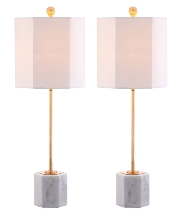 Magdalene Marble Table Lamp Set of 2 - Modern Minimalist Design with Luxurious Gold Finish & Shade