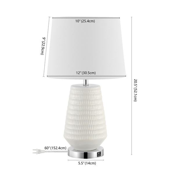 Safavieh Stark, 20.5 Inch, White, Ceramic/Iron Table Lamp W/ Usb Port​ White Ceramic TBL4087A-U