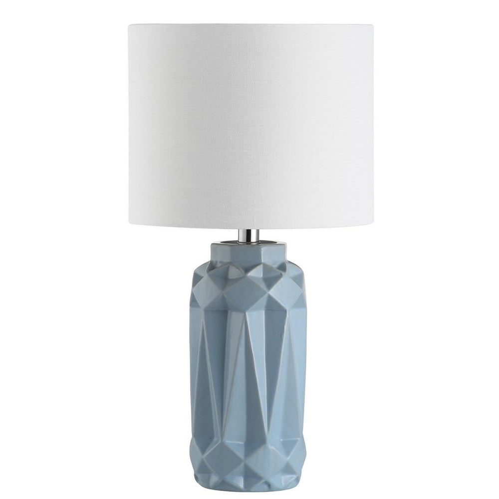 Kelesie Table Lamp - Contemporary Light Blue Ceramic Design with Off-White Cotton Shade, 18" Tall