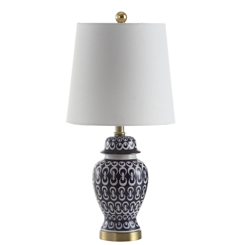 Kyra Table Lamp - Stylish Blue & White Ceramic Design with Off-White Shade for Modern Spaces