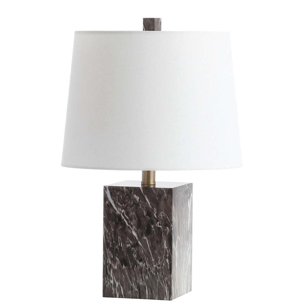 Brett Table Lamp - Contemporary Brown Marble Design with Off-White Cotton Shade for Minimalist Decor