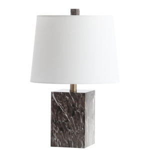 Brett Table Lamp - Contemporary Brown Marble Design with Off-White Cotton Shade for Minimalist Decor