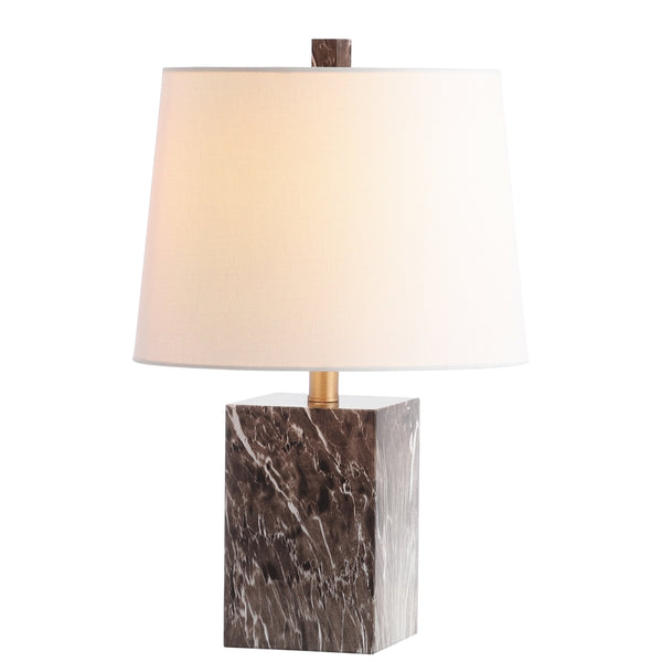 Brett Table Lamp - Contemporary Brown Marble Design with Off-White Cotton Shade for Minimalist Decor