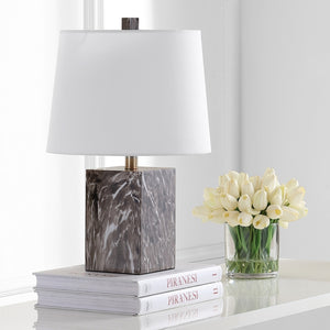 Brett Table Lamp - Contemporary Brown Marble Design with Off-White Cotton Shade for Minimalist Decor