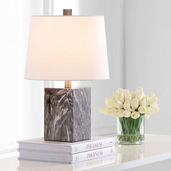 Brett Table Lamp - Contemporary Brown Marble Design with Off-White Cotton Shade for Minimalist Decor