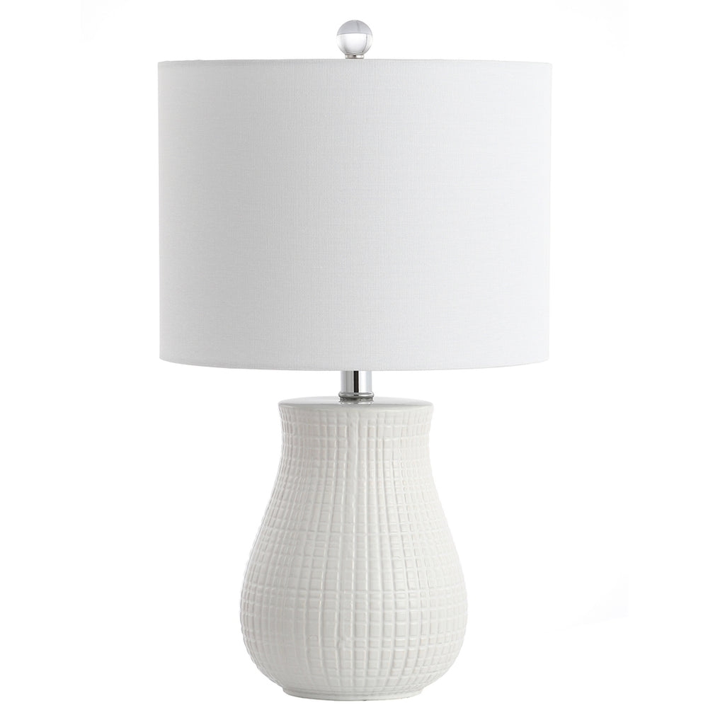 Dayton Chic Table Lamp Set of 2 - Contemporary Ceramic Design with Elegant Cotton Shades and Chrome Finial
