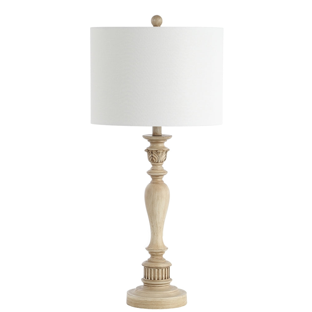 Hugh Charming Table Lamp Set of 2 - Light Brown Candlestick Design with Off-White Cotton Shade