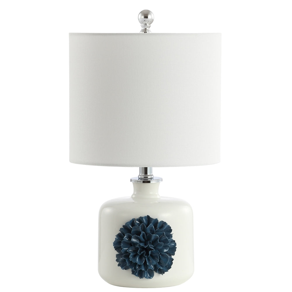 Olinda Table Lamp - Cheerful Blue Floral Ceramic Design with Off-White Cotton Shade for Bright Spaces