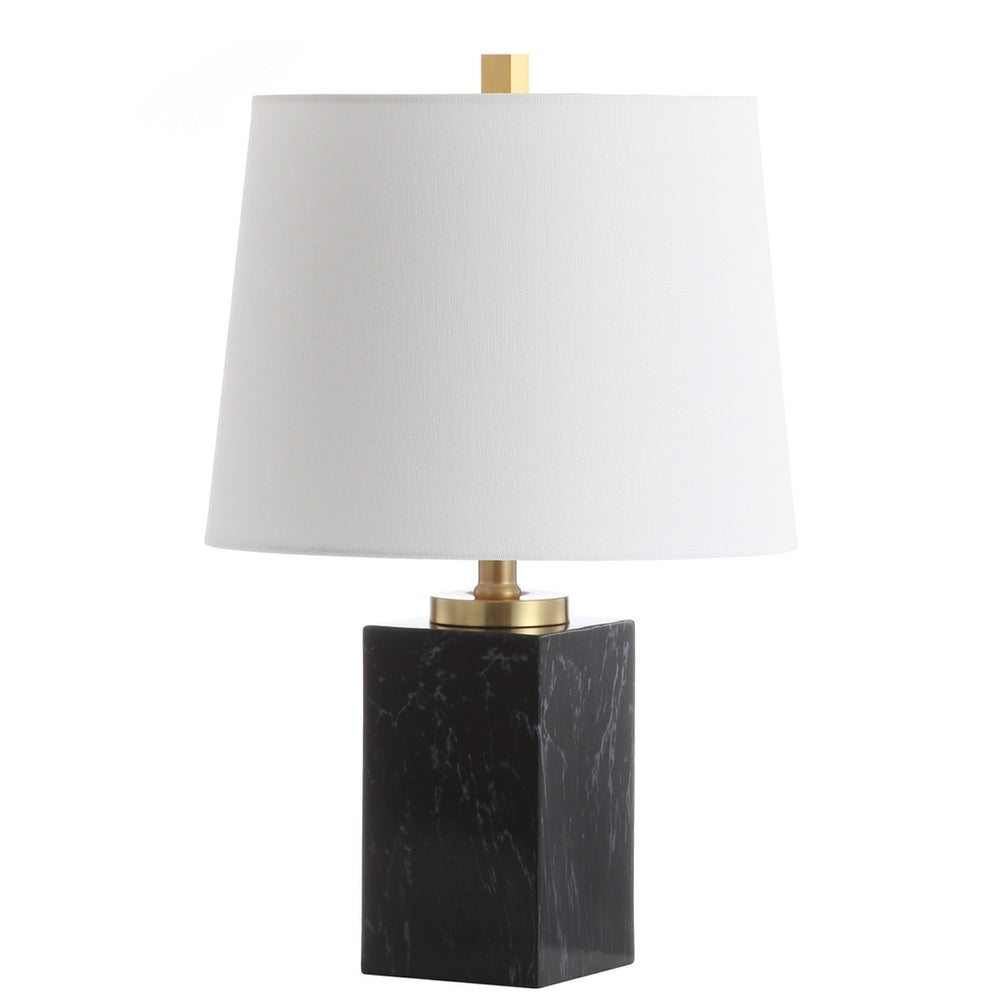 Judson Contemporary Table Lamp - Luxurious Black Marble & Brass Finish with Off-White Cotton Shade