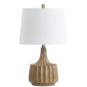 Shiloh Table Lamp - Luxurious Vintage Style with Warm Wood Finish, Off-White Cotton Shade & Sculptural Design