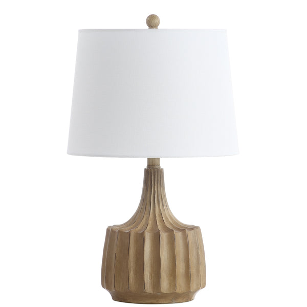 Shiloh Table Lamp - Luxurious Vintage Style with Warm Wood Finish, Off-White Cotton Shade & Sculptural Design
