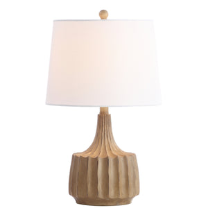 Shiloh Table Lamp - Luxurious Vintage Style with Warm Wood Finish, Off-White Cotton Shade & Sculptural Design