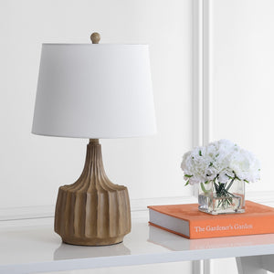 Shiloh Table Lamp - Luxurious Vintage Style with Warm Wood Finish, Off-White Cotton Shade & Sculptural Design