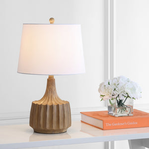Shiloh Table Lamp - Luxurious Vintage Style with Warm Wood Finish, Off-White Cotton Shade & Sculptural Design